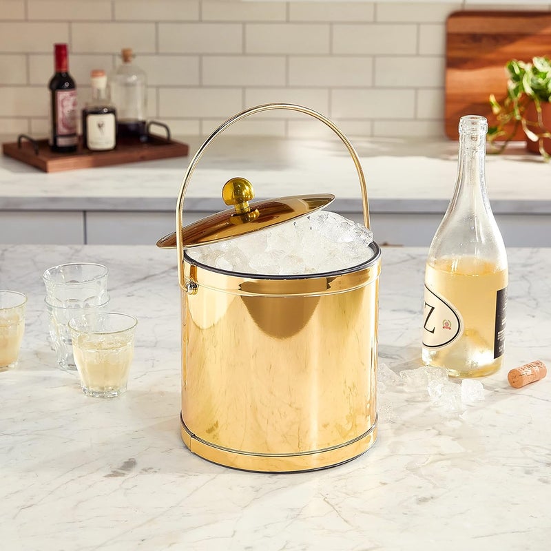 Kraftware Polished Brass Ice Bucket with Metal Lid - Double Wall Construction, 3 Quart Capacity - Image 5